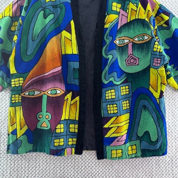 VTG Deeve New York Jacket Women One Size Green Silk Art To Wear Abstract City - Picture 4 of 16